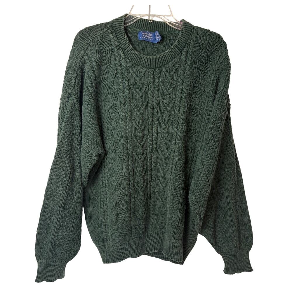Vintage Cambridge Classics Cable Knit Sweater Mens XL Green Fisherman Chunky